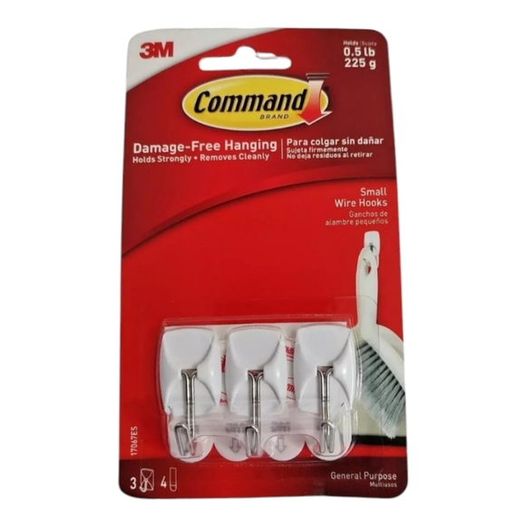 3M Command Brand Damage-free Hanging Small Wire Hooks Strongly Holds 0.5 lb - Picture 1 of 11